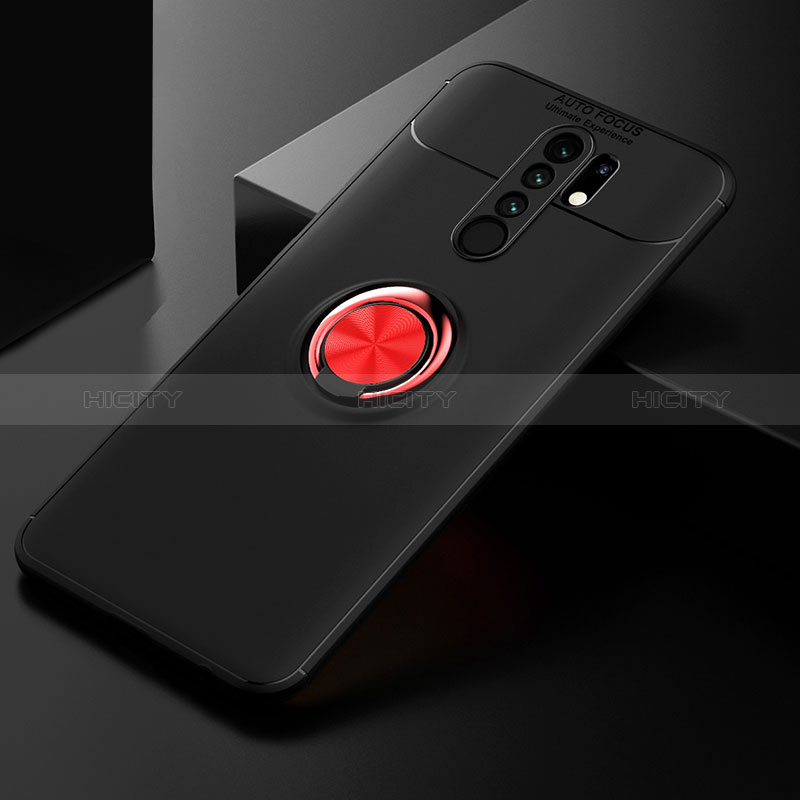Coque Ultra Fine Silicone Souple Housse Etui avec Support Bague Anneau Aimante Magnetique SD2 pour Xiaomi Redmi 9 Rouge et Noir Plus