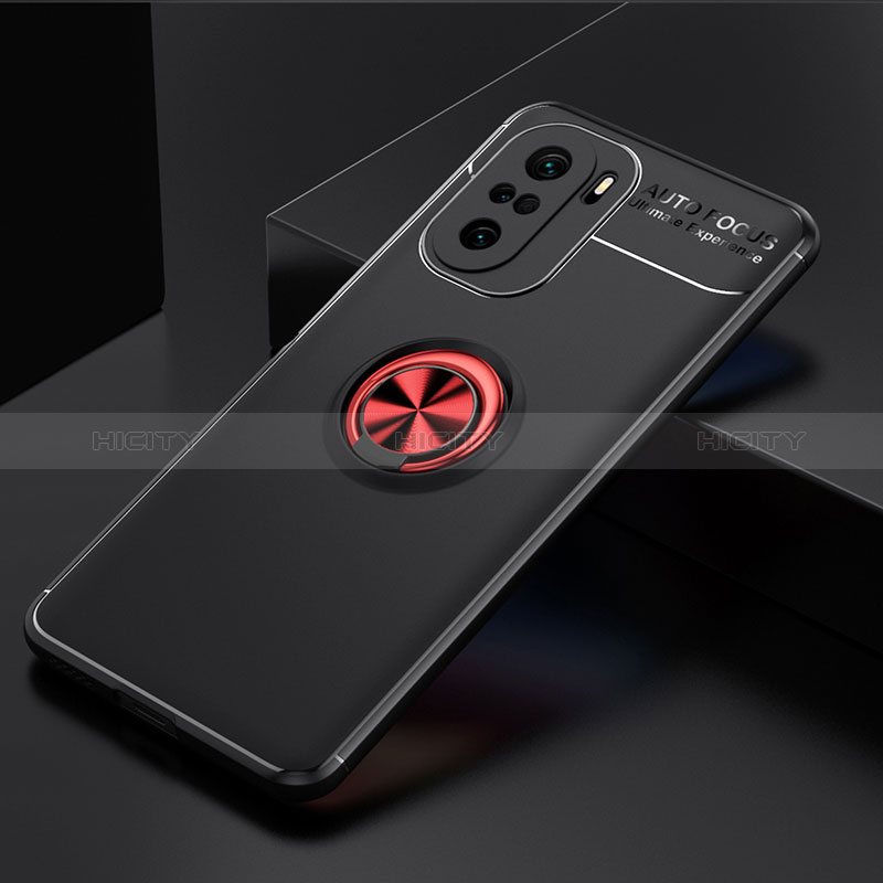 Coque Ultra Fine Silicone Souple Housse Etui avec Support Bague Anneau Aimante Magnetique SD2 pour Xiaomi Redmi K40 Pro 5G Rouge et Noir Plus