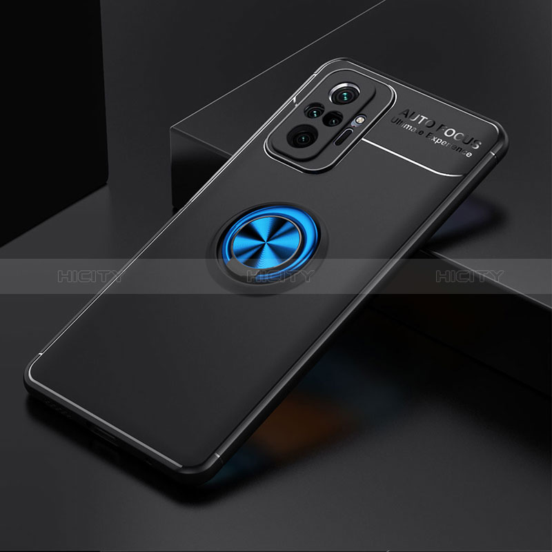 Coque Ultra Fine Silicone Souple Housse Etui avec Support Bague Anneau Aimante Magnetique SD2 pour Xiaomi Redmi Note 10 Pro Max Bleu et Noir Plus