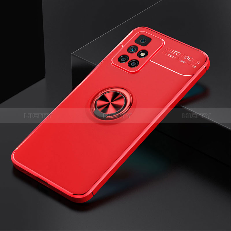Coque Ultra Fine Silicone Souple Housse Etui avec Support Bague Anneau Aimante Magnetique SD2 pour Xiaomi Redmi Note 11 4G (2021) Rouge Plus