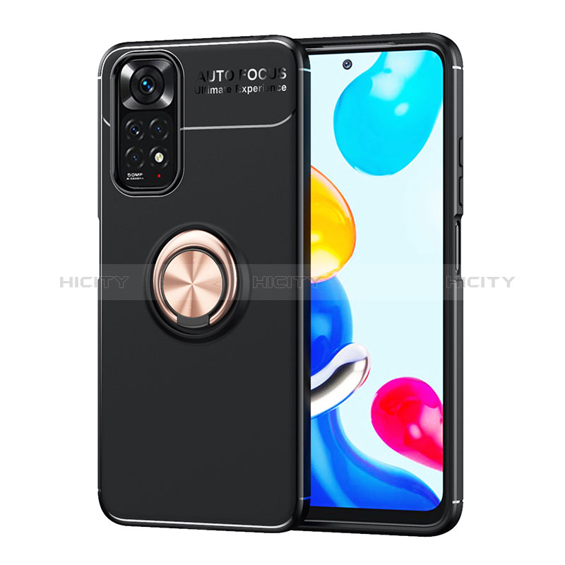 Coque Ultra Fine Silicone Souple Housse Etui avec Support Bague Anneau Aimante Magnetique SD2 pour Xiaomi Redmi Note 11 4G (2022) Or et Noir Plus