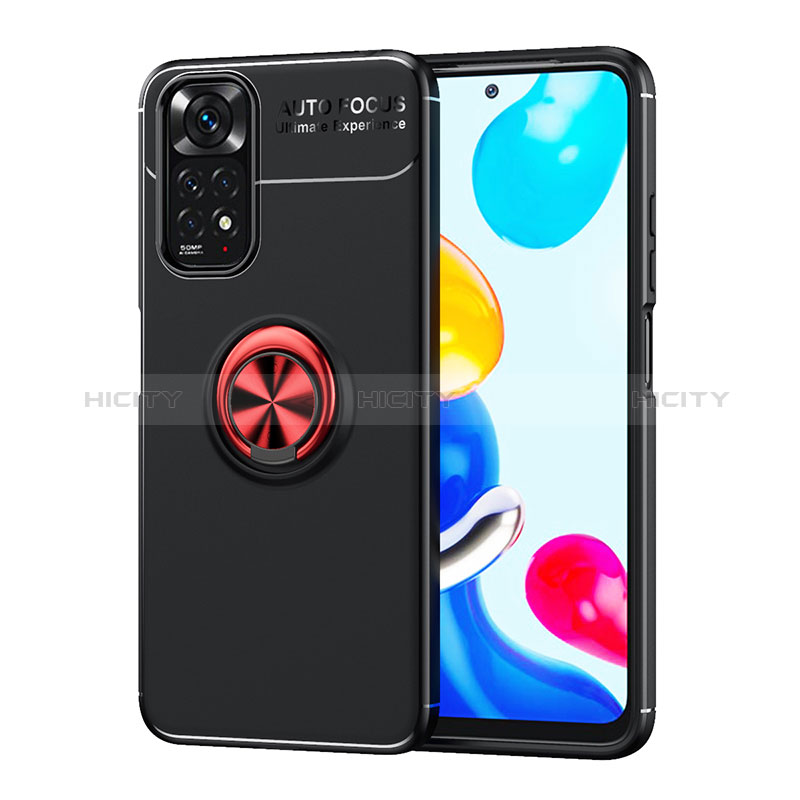 Coque Ultra Fine Silicone Souple Housse Etui avec Support Bague Anneau Aimante Magnetique SD2 pour Xiaomi Redmi Note 11 4G (2022) Rouge et Noir Plus