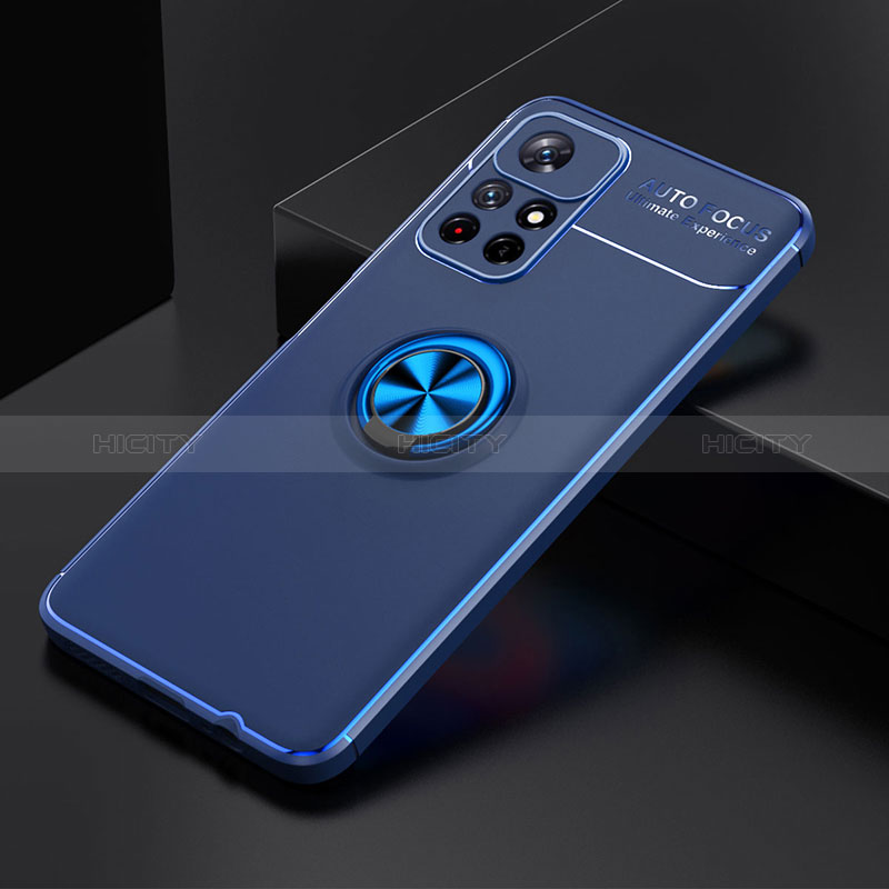 Coque Ultra Fine Silicone Souple Housse Etui avec Support Bague Anneau Aimante Magnetique SD2 pour Xiaomi Redmi Note 11 5G Bleu Plus