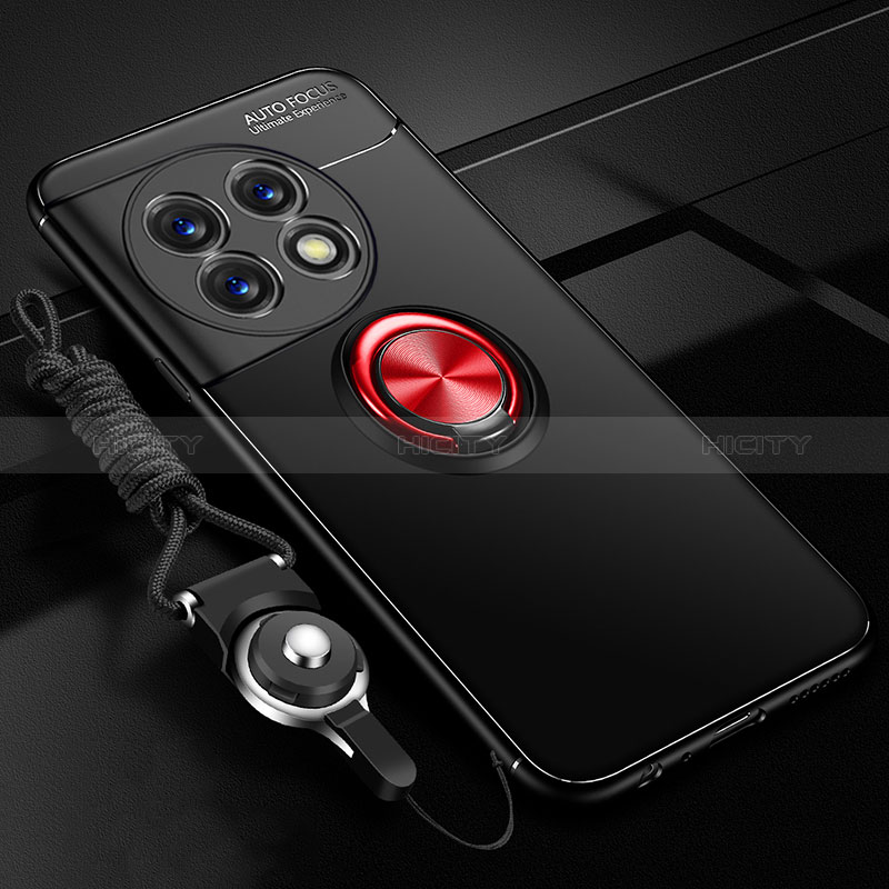 Coque Ultra Fine Silicone Souple Housse Etui avec Support Bague Anneau Aimante Magnetique SD3 pour OnePlus 11R 5G Rouge et Noir Plus