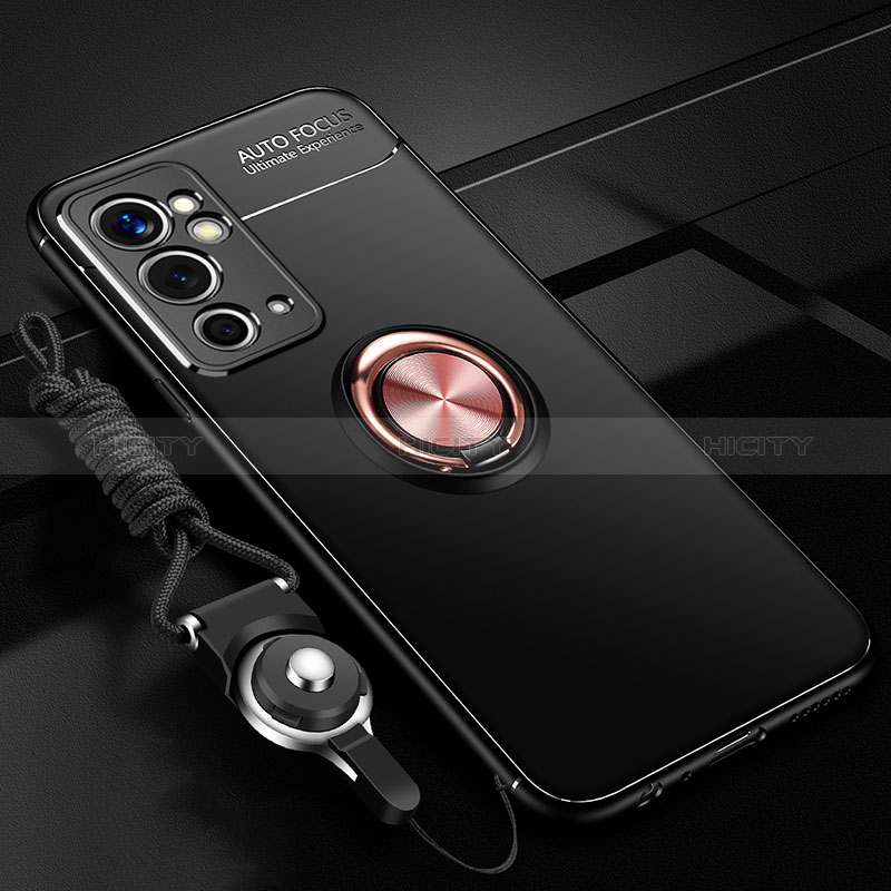 Coque Ultra Fine Silicone Souple Housse Etui avec Support Bague Anneau Aimante Magnetique SD3 pour OnePlus 9RT 5G Or et Noir Plus