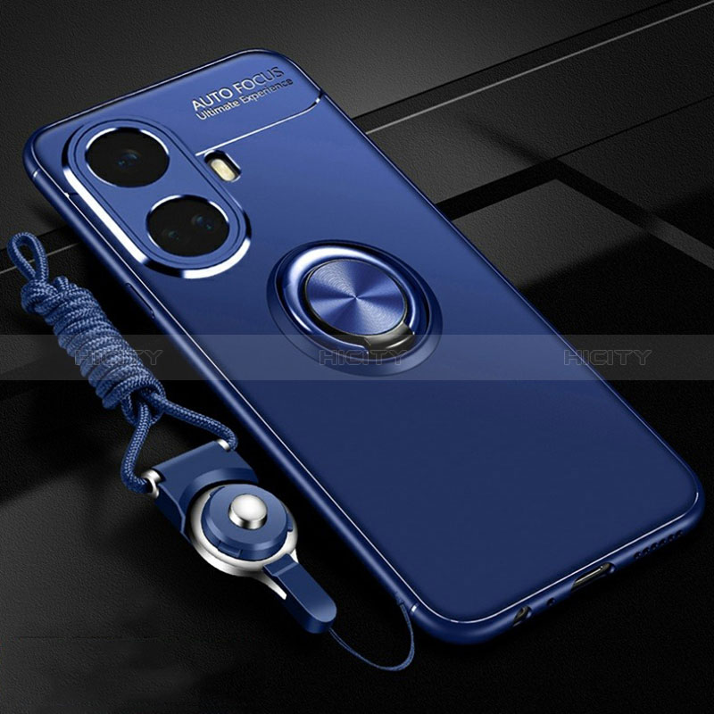 Coque Ultra Fine Silicone Souple Housse Etui avec Support Bague Anneau Aimante Magnetique SD3 pour Realme 10 Pro+ Plus 5G Bleu Plus