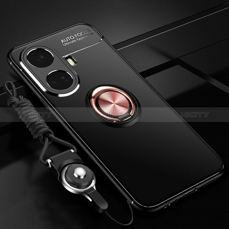 Coque Ultra Fine Silicone Souple Housse Etui avec Support Bague Anneau Aimante Magnetique SD3 pour Realme 10 Pro+ Plus 5G Or et Noir Plus