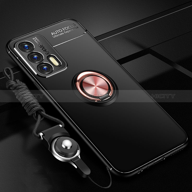 Coque Ultra Fine Silicone Souple Housse Etui avec Support Bague Anneau Aimante Magnetique SD3 pour Realme GT 5G Or et Noir Plus