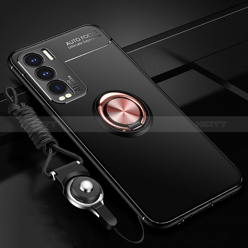 Coque Ultra Fine Silicone Souple Housse Etui avec Support Bague Anneau Aimante Magnetique SD3 pour Realme GT Master Explorer 5G Or et Noir Plus