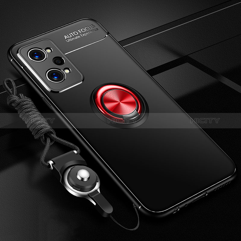 Coque Ultra Fine Silicone Souple Housse Etui avec Support Bague Anneau Aimante Magnetique SD3 pour Realme GT Neo2 5G Rouge et Noir Plus