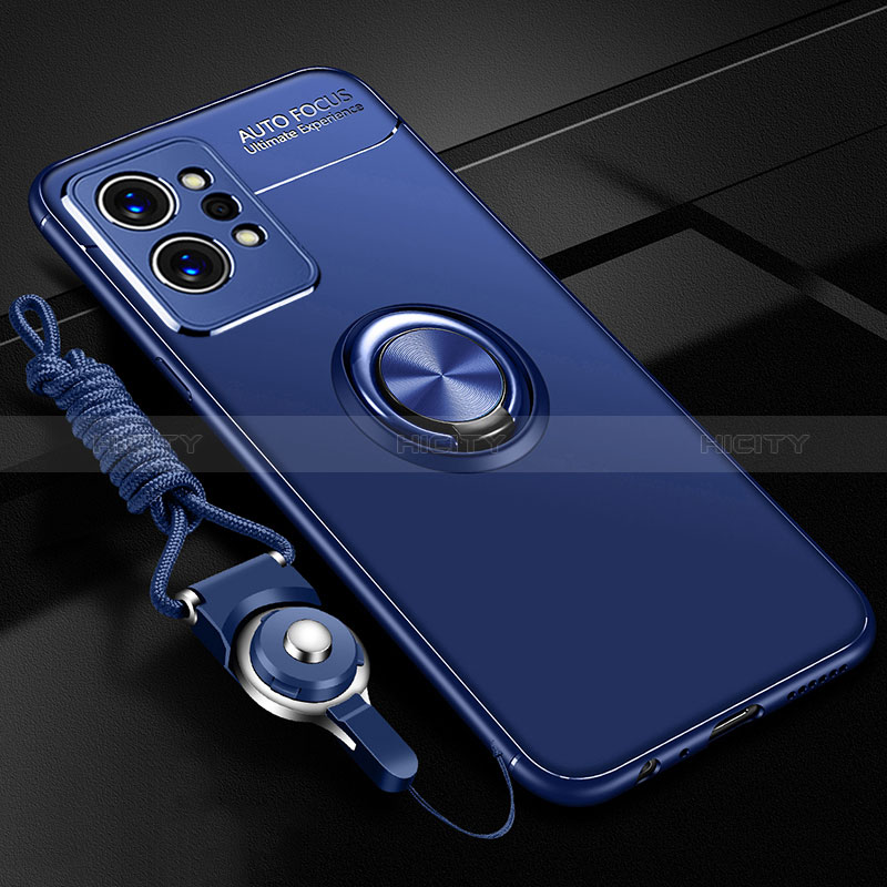 Coque Ultra Fine Silicone Souple Housse Etui avec Support Bague Anneau Aimante Magnetique SD3 pour Realme GT2 Pro 5G Bleu Plus