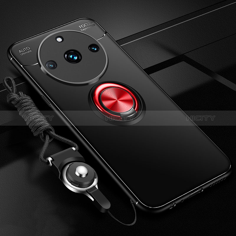 Coque Ultra Fine Silicone Souple Housse Etui avec Support Bague Anneau Aimante Magnetique SD3 pour Realme Narzo 60 5G Rouge et Noir Plus