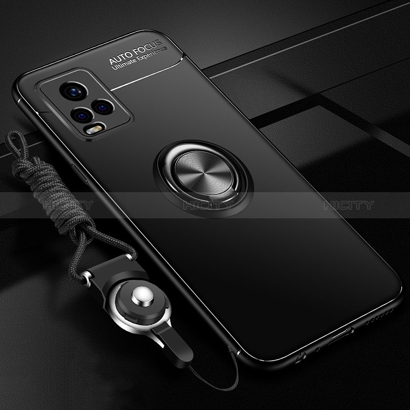 Coque Ultra Fine Silicone Souple Housse Etui avec Support Bague Anneau Aimante Magnetique SD3 pour Vivo iQOO 7 Legend 5G Noir Plus