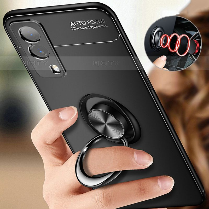 Coque Ultra Fine Silicone Souple Housse Etui avec Support Bague Anneau Aimante Magnetique SD3 pour Vivo iQOO Z5x 5G Plus