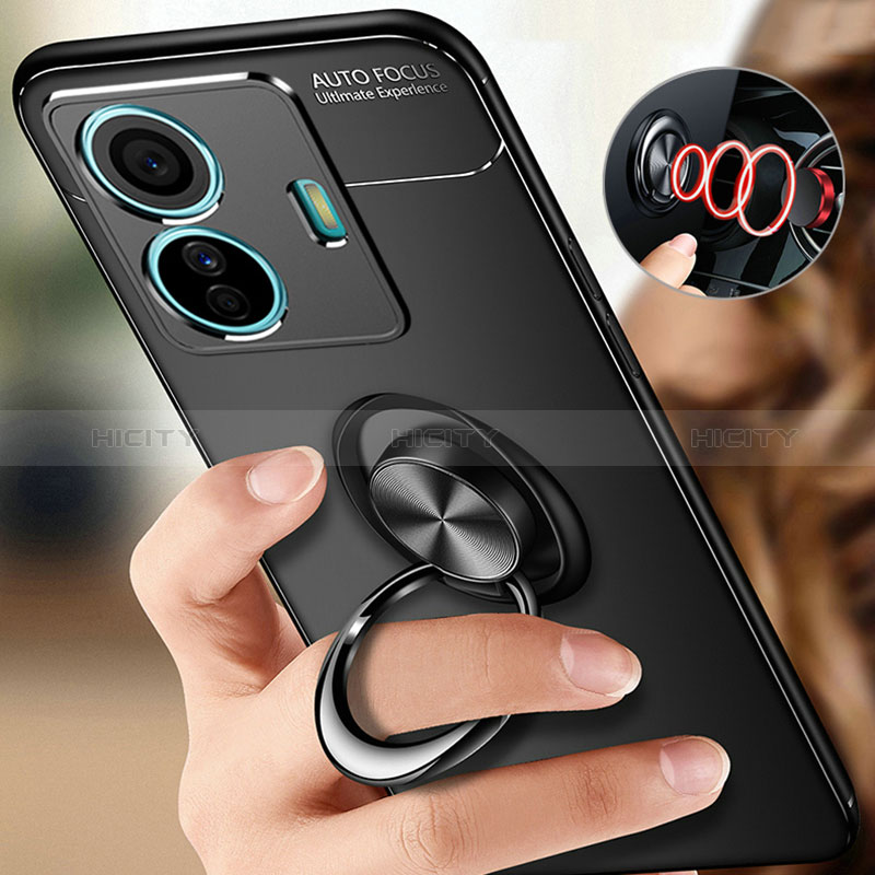 Coque Ultra Fine Silicone Souple Housse Etui avec Support Bague Anneau Aimante Magnetique SD3 pour Vivo T1 5G Plus