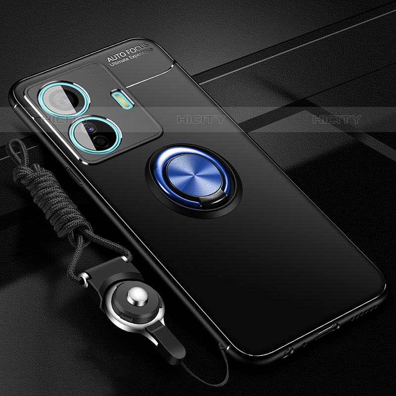 Coque Ultra Fine Silicone Souple Housse Etui avec Support Bague Anneau Aimante Magnetique SD3 pour Vivo T1 Pro 5G Bleu et Noir Plus