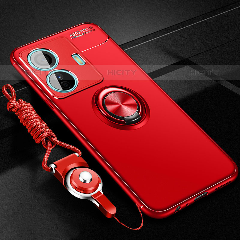 Coque Ultra Fine Silicone Souple Housse Etui avec Support Bague Anneau Aimante Magnetique SD3 pour Vivo T1 Pro 5G Rouge Plus