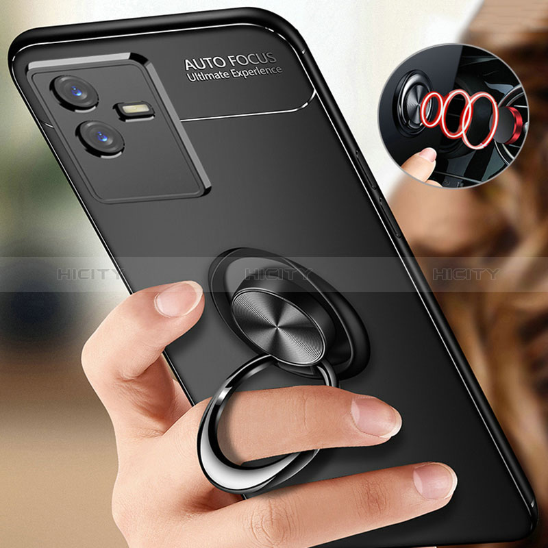 Coque Ultra Fine Silicone Souple Housse Etui avec Support Bague Anneau Aimante Magnetique SD3 pour Vivo T2x 5G Plus