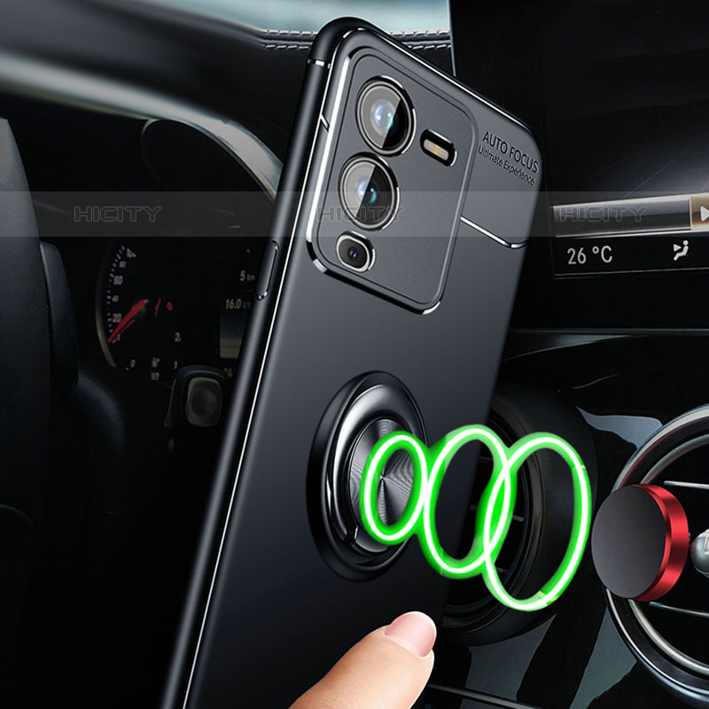 Coque Ultra Fine Silicone Souple Housse Etui avec Support Bague Anneau Aimante Magnetique SD3 pour Vivo V25 Pro 5G Plus