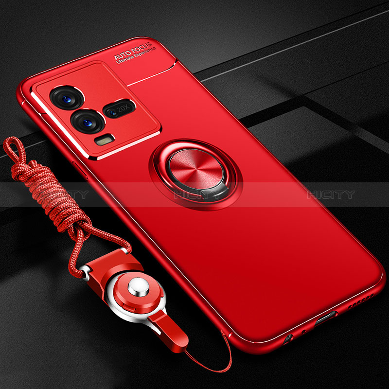 Coque Ultra Fine Silicone Souple Housse Etui avec Support Bague Anneau Aimante Magnetique SD3 pour Vivo V25e Rouge Plus