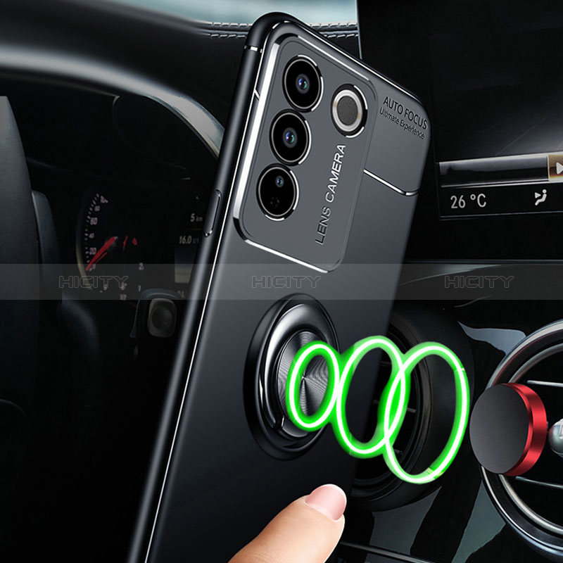 Coque Ultra Fine Silicone Souple Housse Etui avec Support Bague Anneau Aimante Magnetique SD3 pour Vivo V27 Pro 5G Plus