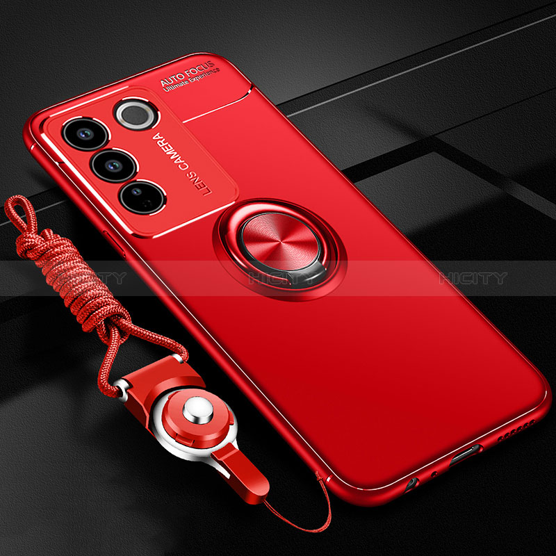 Coque Ultra Fine Silicone Souple Housse Etui avec Support Bague Anneau Aimante Magnetique SD3 pour Vivo V27 Pro 5G Rouge Plus