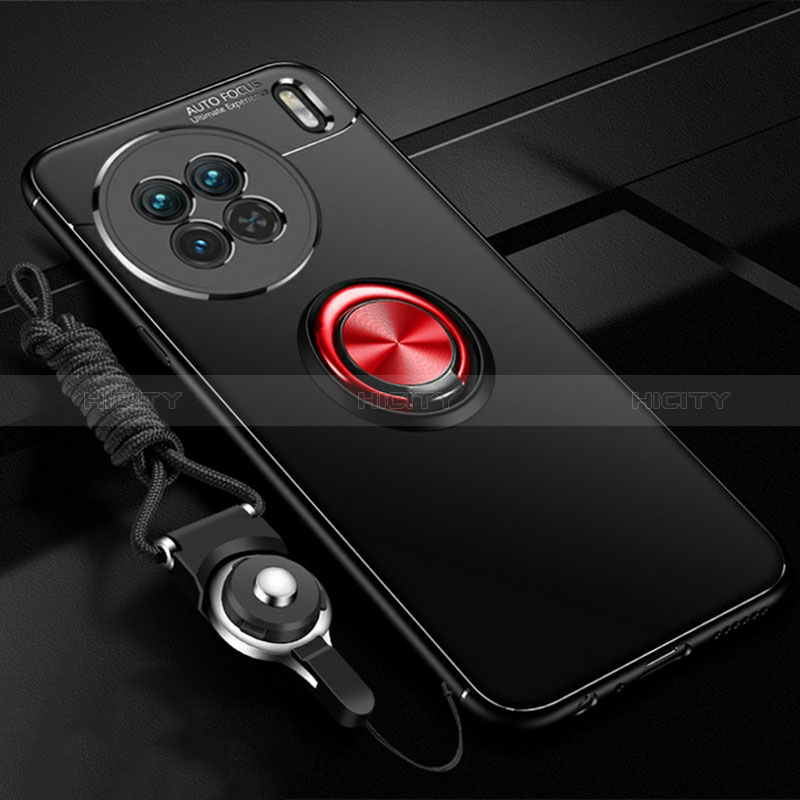 Coque Ultra Fine Silicone Souple Housse Etui avec Support Bague Anneau Aimante Magnetique SD3 pour Vivo X90 5G Rouge et Noir Plus