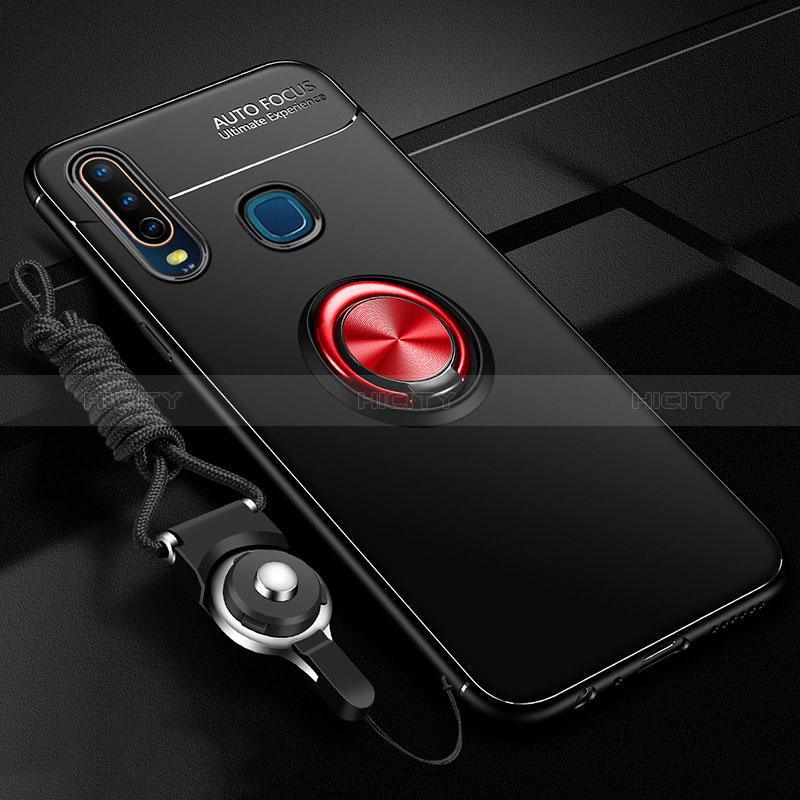 Coque Ultra Fine Silicone Souple Housse Etui avec Support Bague Anneau Aimante Magnetique SD3 pour Vivo Y3s Rouge et Noir Plus