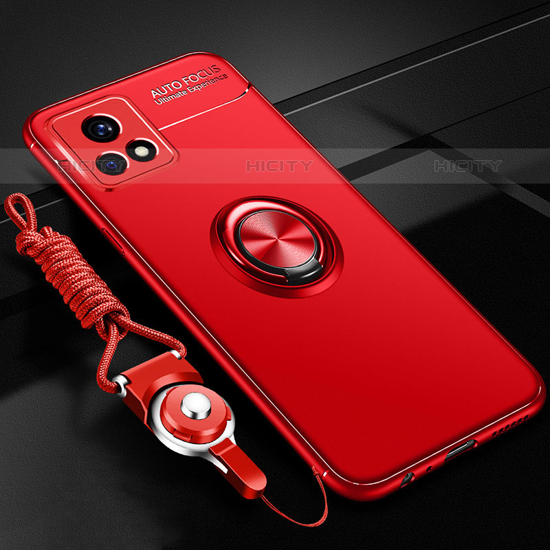 Coque Ultra Fine Silicone Souple Housse Etui avec Support Bague Anneau Aimante Magnetique SD3 pour Vivo Y52s 5G Rouge Plus