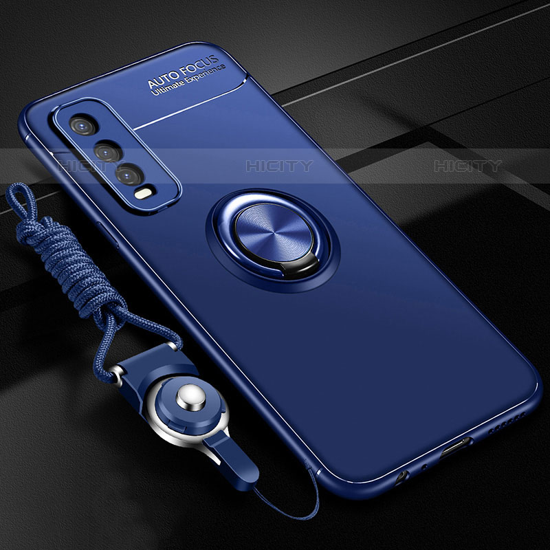 Coque Ultra Fine Silicone Souple Housse Etui avec Support Bague Anneau Aimante Magnetique SD3 pour Vivo Y70S 5G Bleu Plus