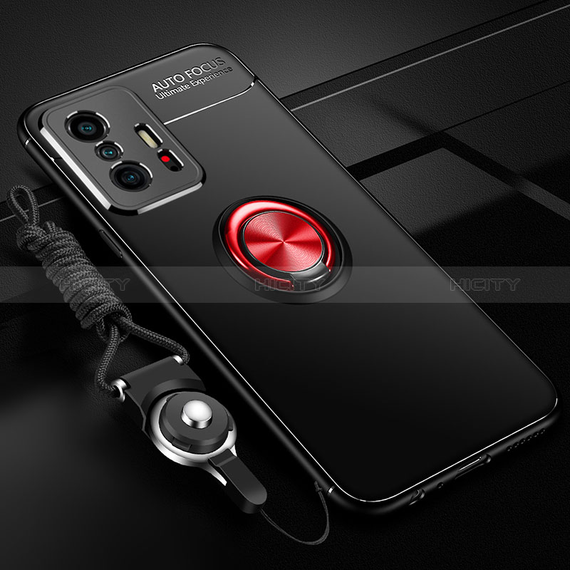 Coque Ultra Fine Silicone Souple Housse Etui avec Support Bague Anneau Aimante Magnetique SD3 pour Xiaomi Mi 11T Pro 5G Rouge et Noir Plus