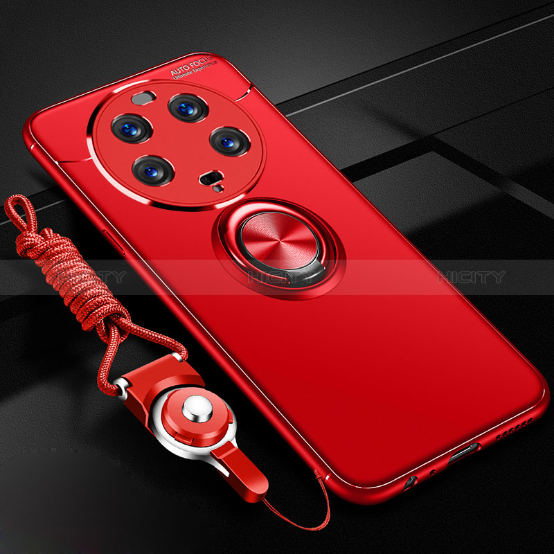 Coque Ultra Fine Silicone Souple Housse Etui avec Support Bague Anneau Aimante Magnetique SD3 pour Xiaomi Mi 13 Ultra 5G Rouge Plus