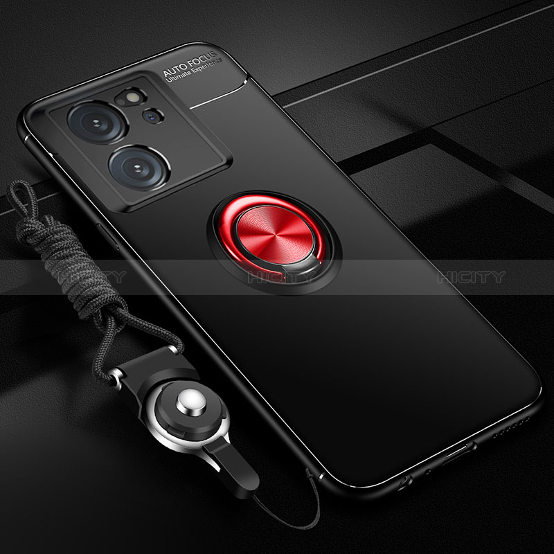 Coque Ultra Fine Silicone Souple Housse Etui avec Support Bague Anneau Aimante Magnetique SD3 pour Xiaomi Mi 13T 5G Rouge et Noir Plus