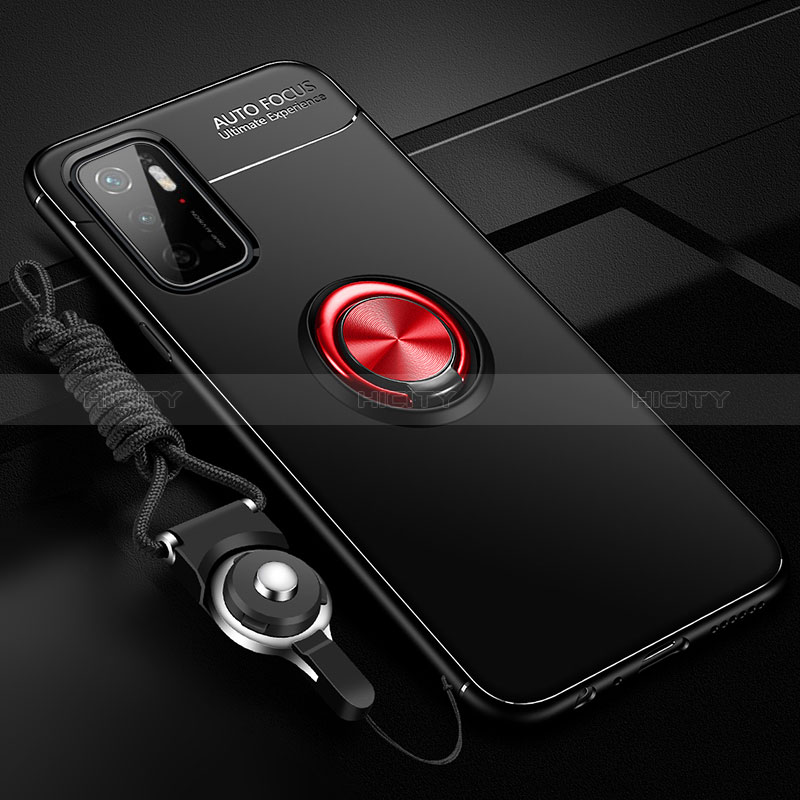 Coque Ultra Fine Silicone Souple Housse Etui avec Support Bague Anneau Aimante Magnetique SD3 pour Xiaomi Redmi 10 5G Rouge et Noir Plus