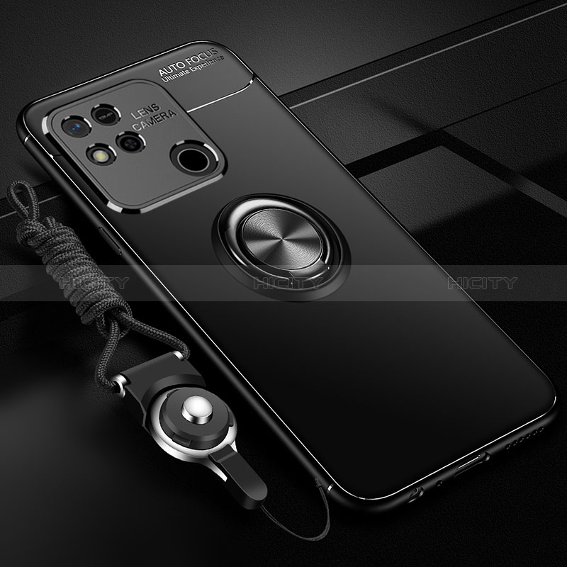 Coque Ultra Fine Silicone Souple Housse Etui avec Support Bague Anneau Aimante Magnetique SD3 pour Xiaomi Redmi 9 India Noir Plus