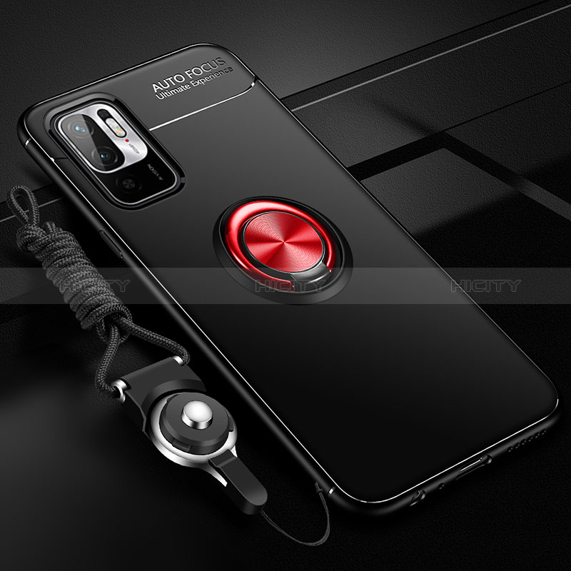 Coque Ultra Fine Silicone Souple Housse Etui avec Support Bague Anneau Aimante Magnetique SD3 pour Xiaomi Redmi Note 10 5G Rouge et Noir Plus