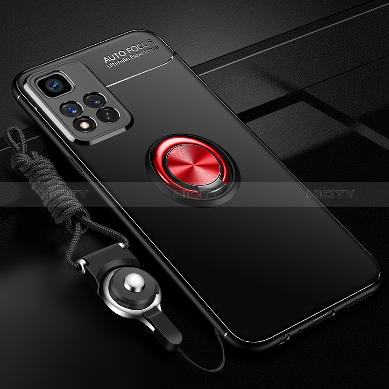 Coque Ultra Fine Silicone Souple Housse Etui avec Support Bague Anneau Aimante Magnetique SD3 pour Xiaomi Redmi Note 11 Pro+ Plus 5G Rouge et Noir Plus