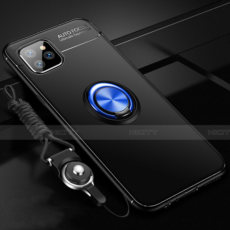 Coque Ultra Fine Silicone Souple Housse Etui avec Support Bague Anneau Aimante Magnetique T01 pour Apple iPhone 11 Pro Bleu et Noir Plus