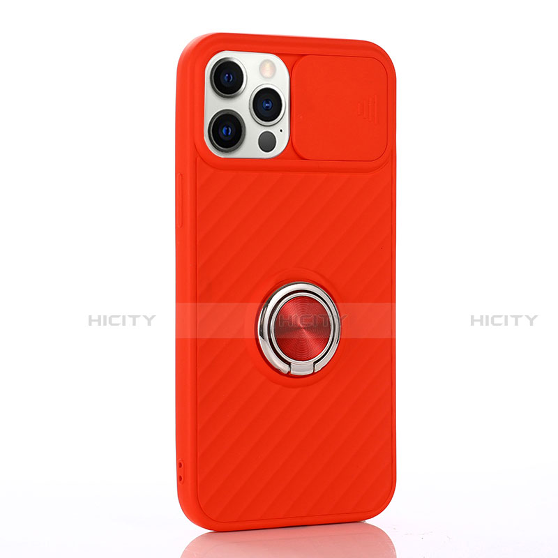 Coque Ultra Fine Silicone Souple Housse Etui avec Support Bague Anneau Aimante Magnetique T01 pour Apple iPhone 12 Pro Rouge Plus