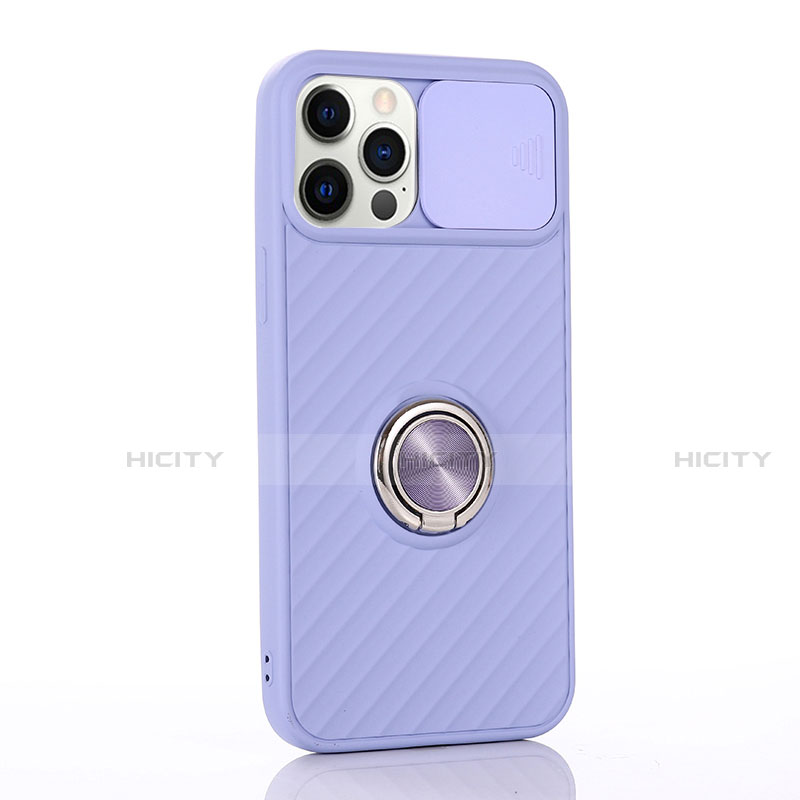 Coque Ultra Fine Silicone Souple Housse Etui avec Support Bague Anneau Aimante Magnetique T01 pour Apple iPhone 12 Pro Violet Clair Plus