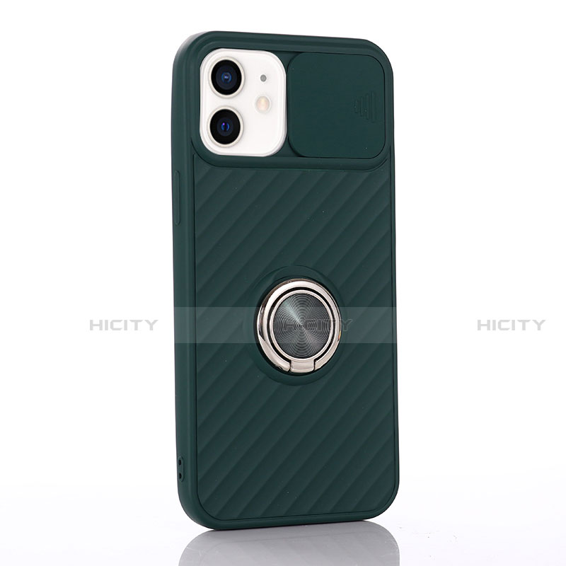 Coque Ultra Fine Silicone Souple Housse Etui avec Support Bague Anneau Aimante Magnetique T01 pour Apple iPhone 12 Vert Nuit Plus