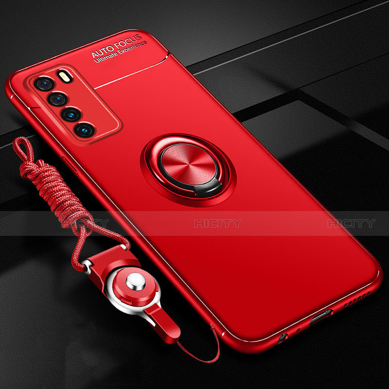 Coque Ultra Fine Silicone Souple Housse Etui avec Support Bague Anneau Aimante Magnetique T01 pour Huawei Honor Play4 5G Rouge Plus