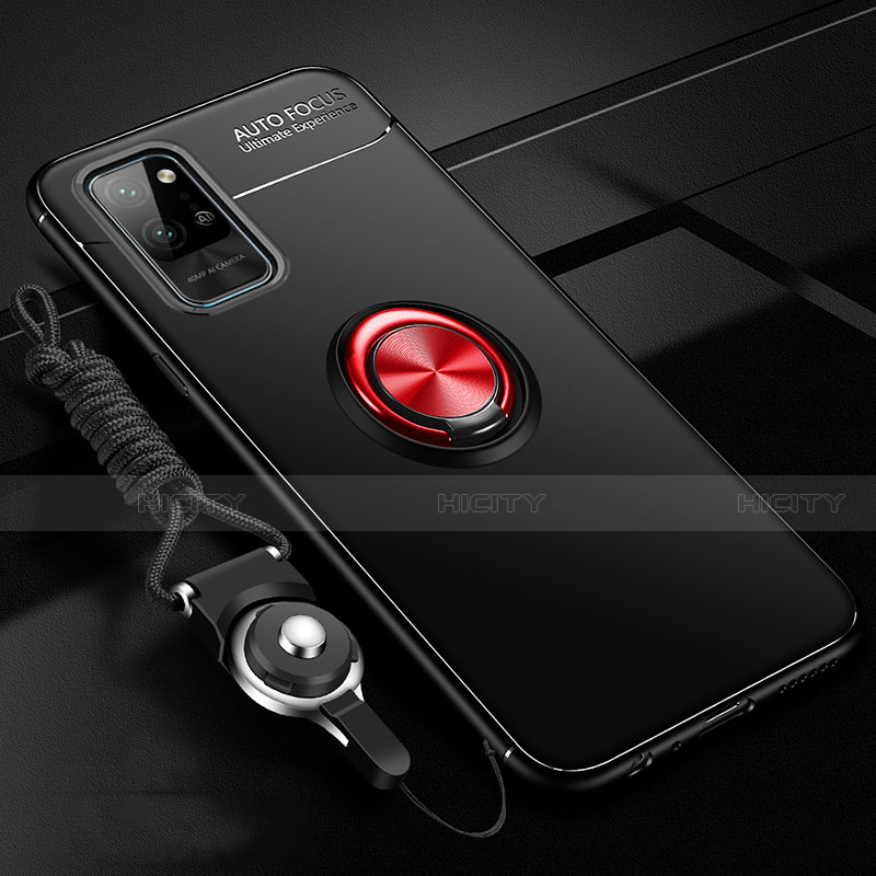 Coque Ultra Fine Silicone Souple Housse Etui avec Support Bague Anneau Aimante Magnetique T01 pour Huawei Honor Play4 Pro 5G Rouge et Noir Plus