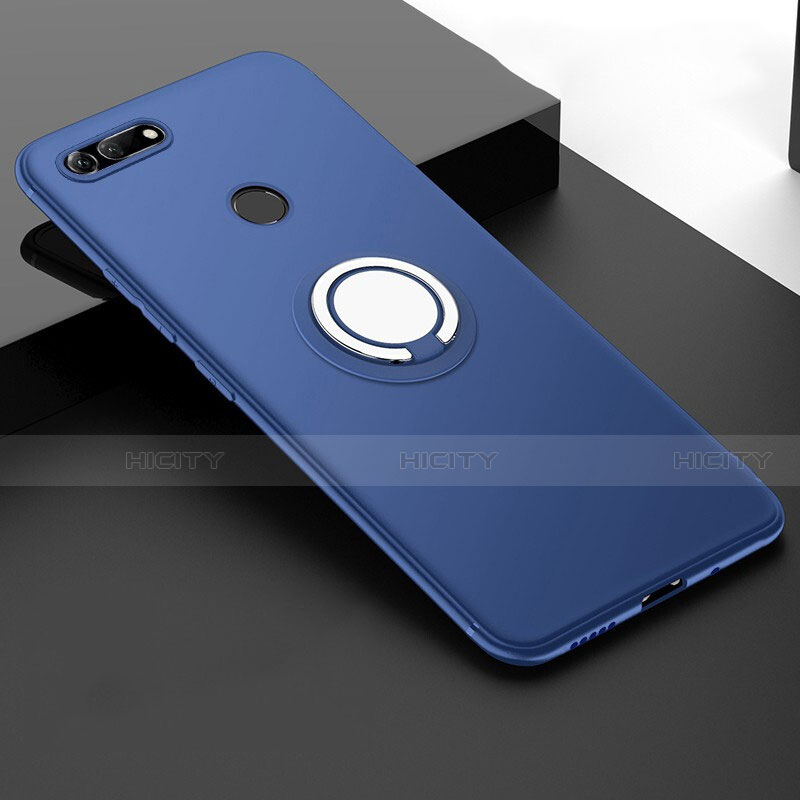 Coque Ultra Fine Silicone Souple Housse Etui avec Support Bague Anneau Aimante Magnetique T01 pour Huawei Honor V20 Bleu Plus