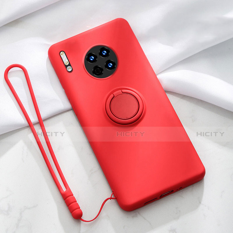 Coque Ultra Fine Silicone Souple Housse Etui avec Support Bague Anneau Aimante Magnetique T01 pour Huawei Mate 30 Pro 5G Rouge Plus