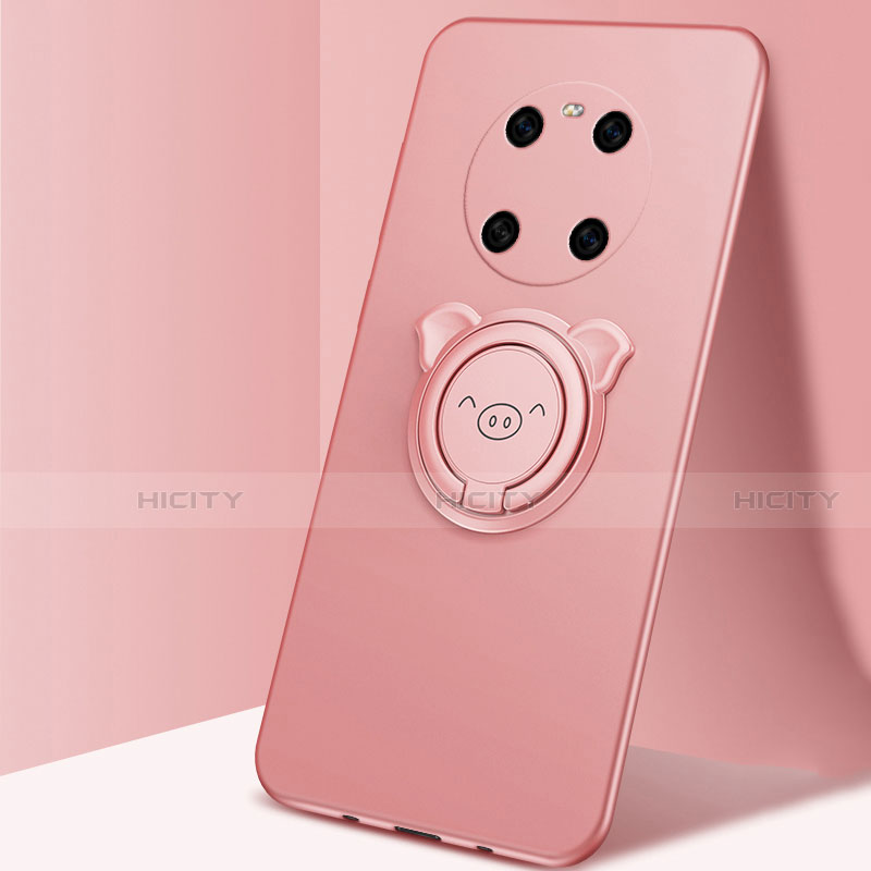 Coque Ultra Fine Silicone Souple Housse Etui avec Support Bague Anneau Aimante Magnetique T01 pour Huawei Mate 40 Or Rose Plus