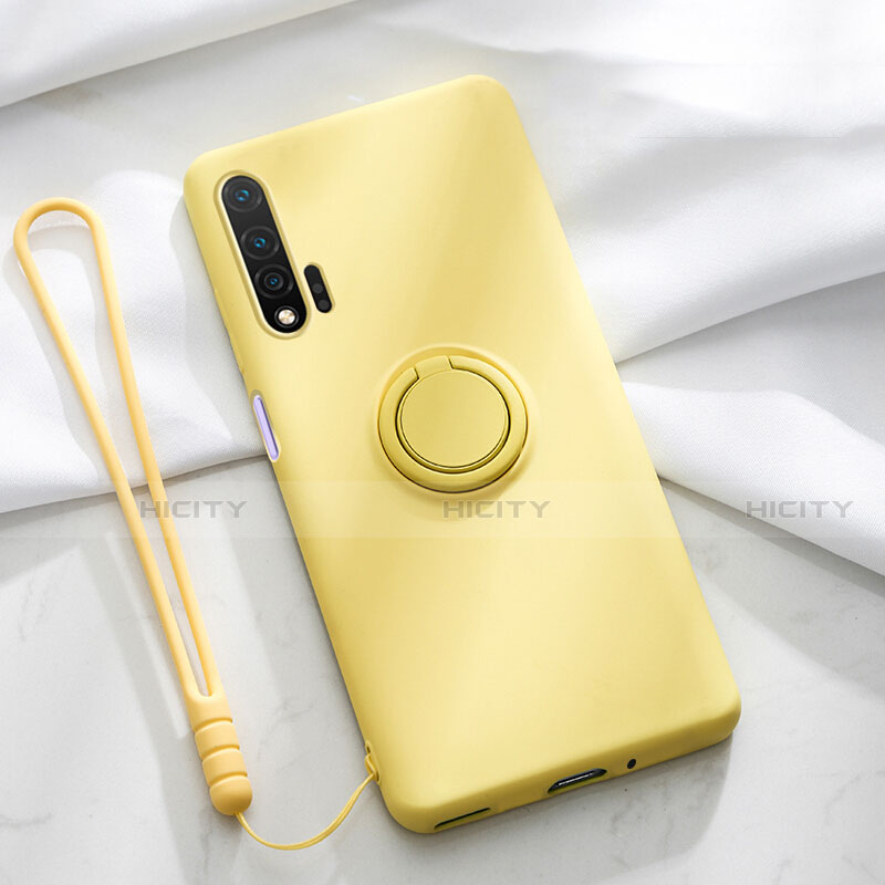 Coque Ultra Fine Silicone Souple Housse Etui avec Support Bague Anneau Aimante Magnetique T01 pour Huawei Nova 6 5G Jaune Plus