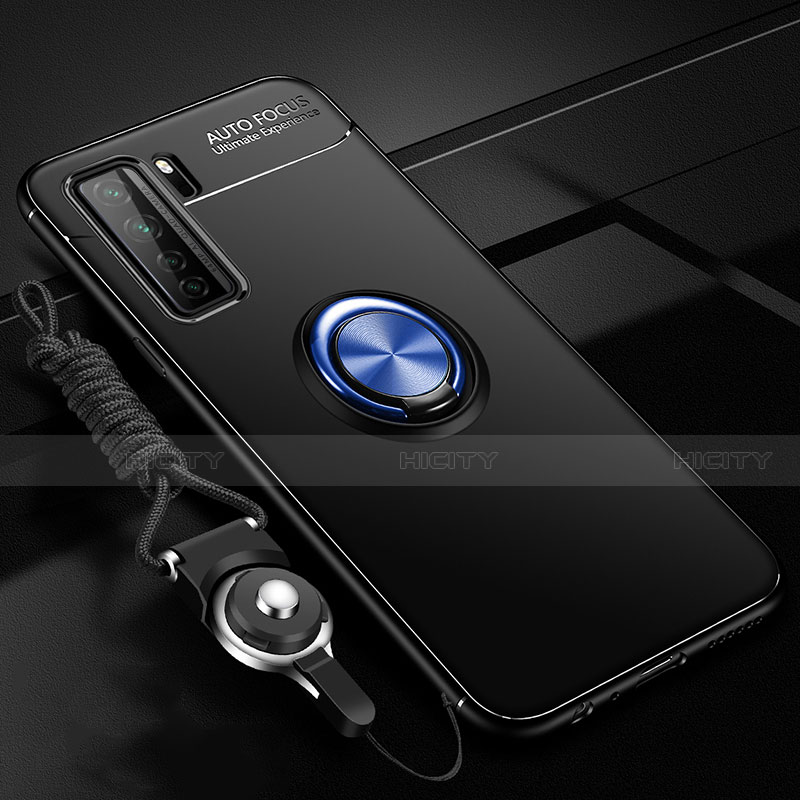 Coque Ultra Fine Silicone Souple Housse Etui avec Support Bague Anneau Aimante Magnetique T01 pour Huawei P40 Lite 5G Bleu et Noir Plus