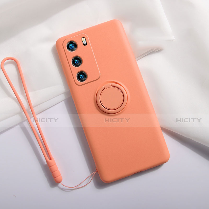 Coque Ultra Fine Silicone Souple Housse Etui avec Support Bague Anneau Aimante Magnetique T01 pour Huawei P40 Orange Plus