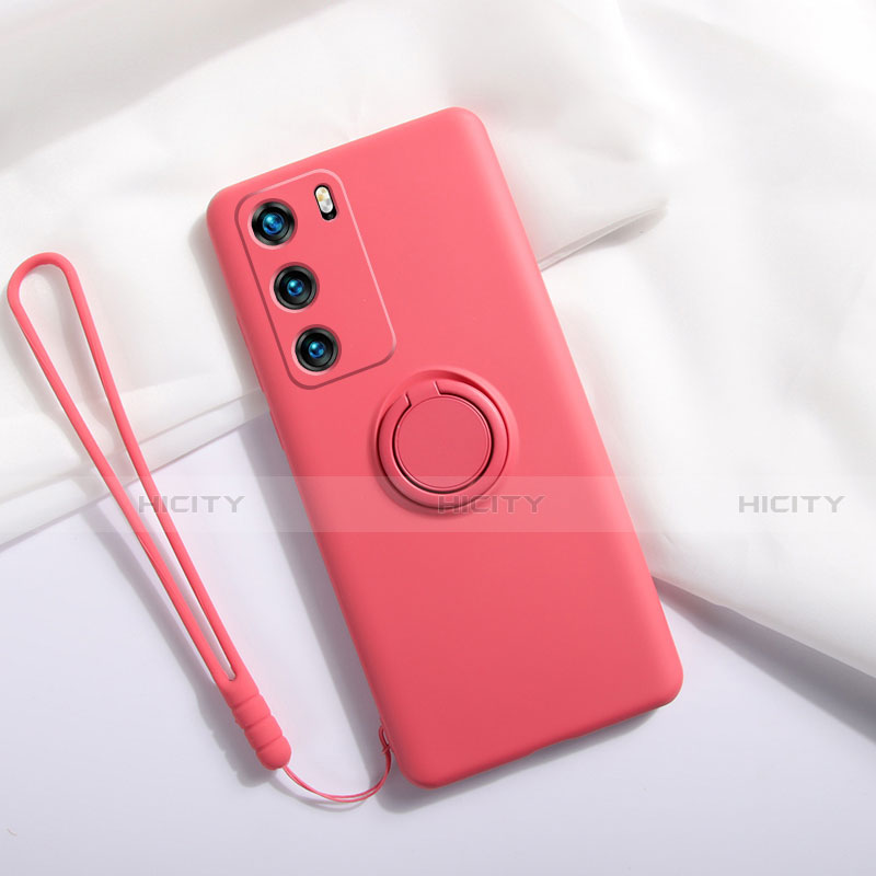 Coque Ultra Fine Silicone Souple Housse Etui avec Support Bague Anneau Aimante Magnetique T01 pour Huawei P40 Rouge Plus